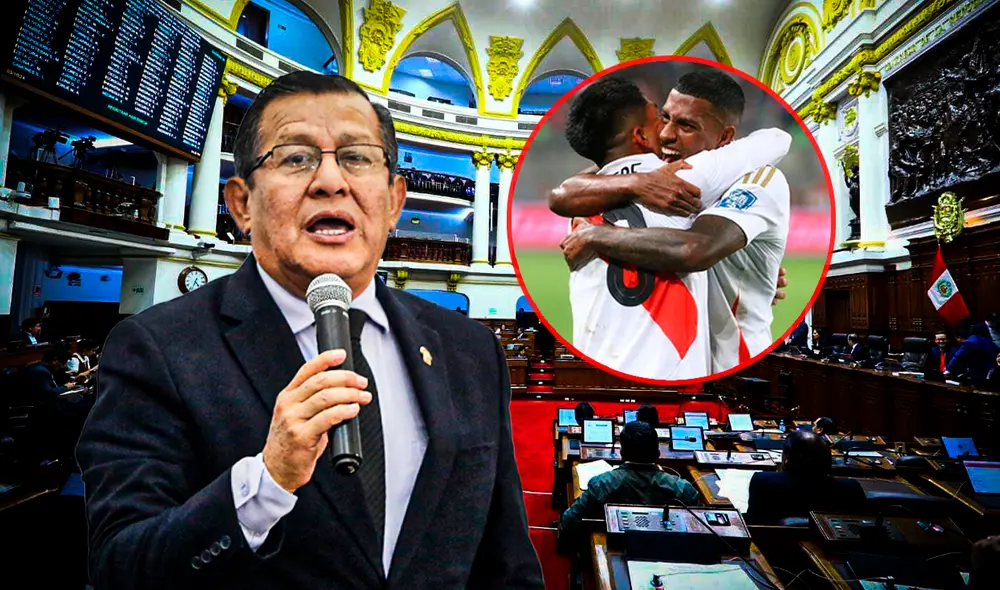 Salhuana celebró gol de Perú contra Uruguay en vivo durante la sesión del Pleno del Congreso.| Composición: Ariana Espinoza/LR. Salhuana celebró gol de Perú contra Uruguay en vivo durante la sesión del Pleno del Congreso.| Composición: Ariana Espinoza/LR.