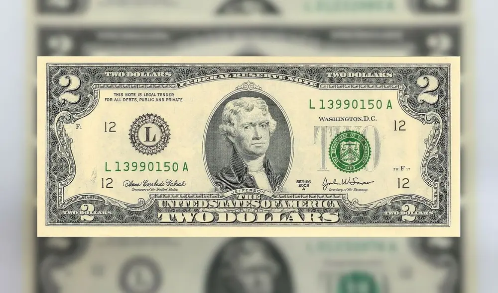 Billete de 2 dólares con numeración en secuencia son las más buscadas por coleccionistas. Foto: composición LR/ La Nación Billete de 2 dólares con numeración en secuencia son las más buscadas por coleccionistas. Foto: composición LR/ La Nación