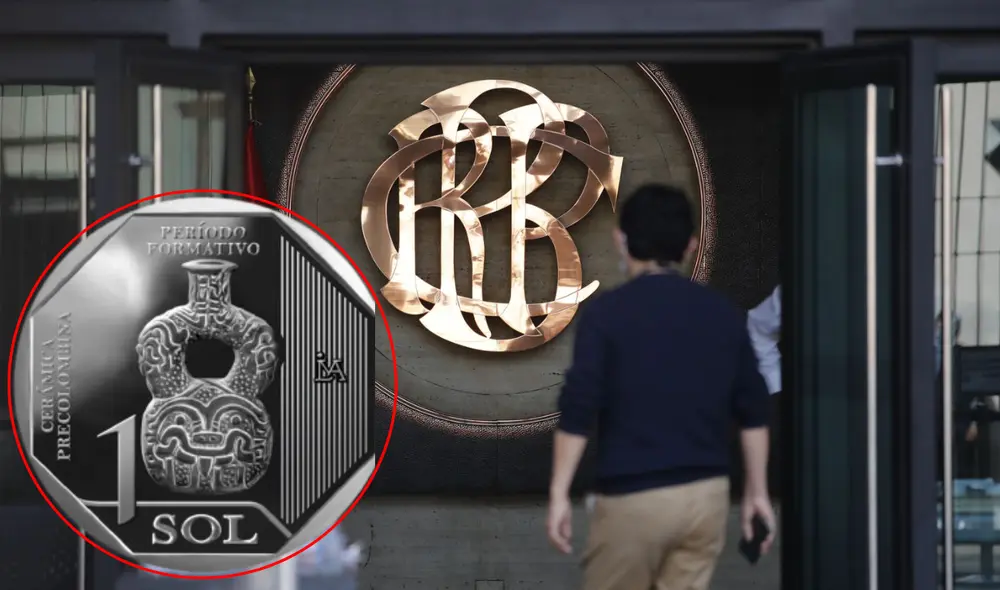 Sede del Banco Central de Reserva del Perú (BCRP) y la nueva moneda de S/ 1. Foto: composición LR/Andina