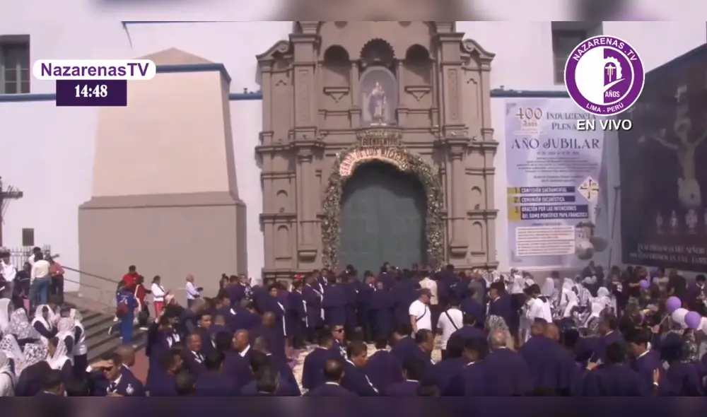 La procesión del Señor de los Milagros iniciará su tercer recorrido el sábado 19 de octubre. Foto: Nazarenas TV
