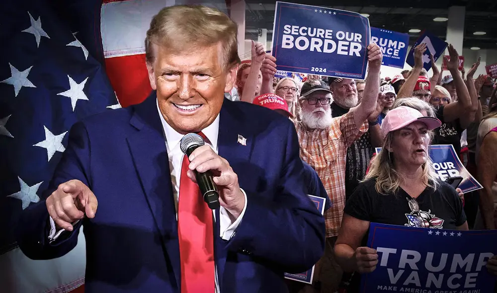 Donald Trump, exmandatario y candidato republicano para las elecciones de 2024, se enfrentará a Kamala Harris el 5 de noviembre. Buscando consolidar su apoyo, presenta propuestas sobre inmigración, economía y seguridad. Foto: composición LR/AFP Donald Trump, exmandatario y candidato republicano para las elecciones de 2024, se enfrentará a Kamala Harris el 5 de noviembre. Buscando consolidar su apoyo, presenta propuestas sobre inmigración, economía y seguridad. Foto: composición LR/AFP