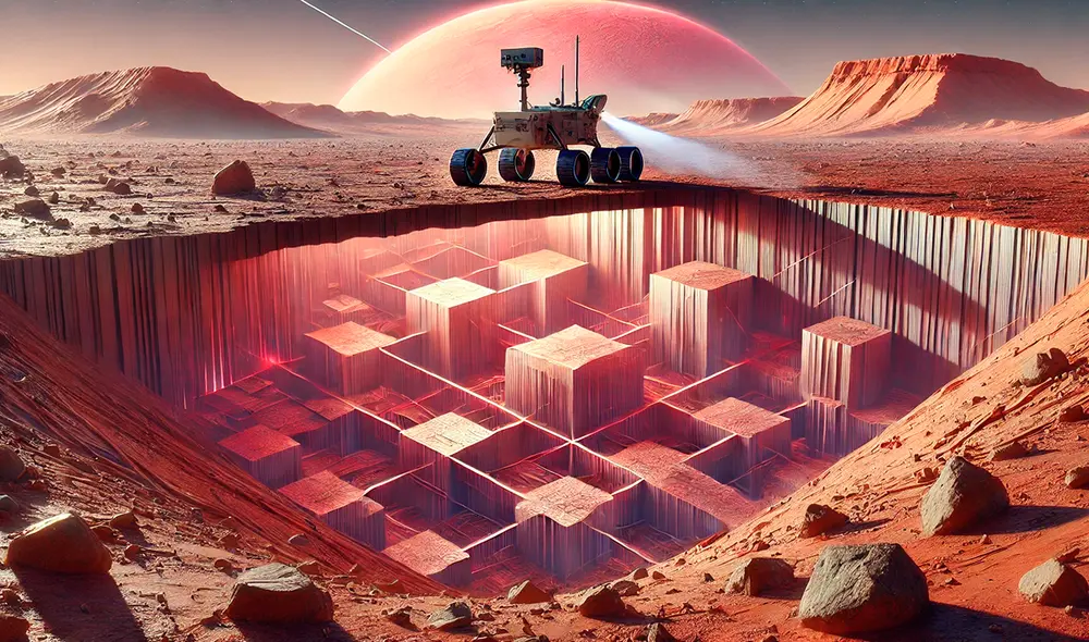 El rover chino Zhurong, reveló estructuras poligonales subterráneas formadas hace millones de años. El rover chino Zhurong, reveló estructuras poligonales subterráneas formadas hace millones de años.