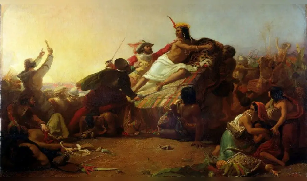 Francisco Pizarro tomando en su poder del Inca de Perú, óleo por John Everett Millais.
