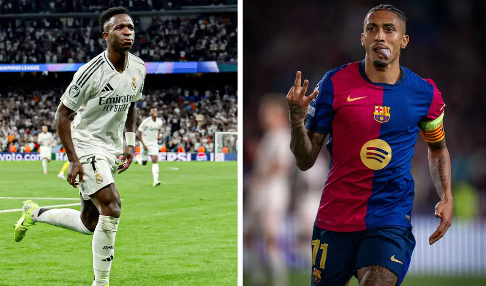 Vinícius Júnior y Raphinha vienen de marcar tripletes en la Champions League. Foto: composición LR/Real Madrid/FC Barcelona/X Vinícius Júnior y Raphinha vienen de marcar tripletes en la Champions League. Foto: composición LR/Real Madrid/FC Barcelona/X