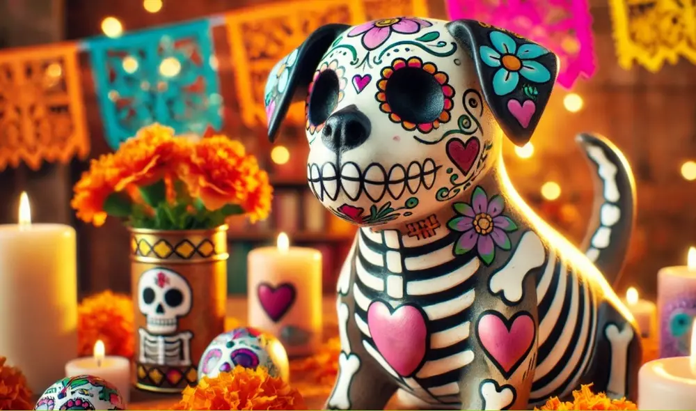 El homenaje a las mascotas es la primera celebración por el Día de los Muertos en México. Foto: ChatGPT IA