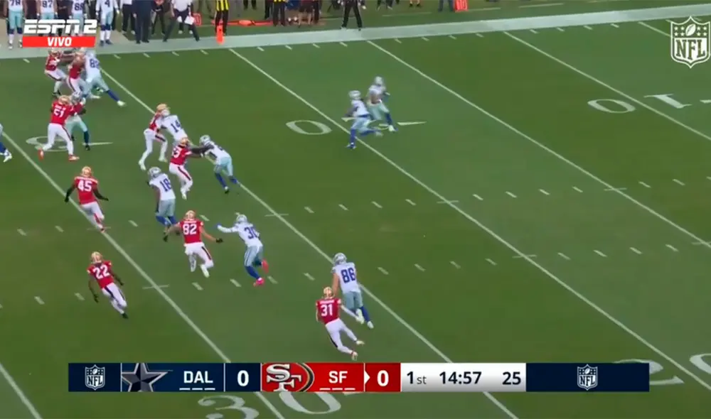 El juego de Dallas Cowboys vs San Francisco 49ers cerró el telón de la jornada dominical. Foto: ESPN El juego de Dallas Cowboys vs San Francisco 49ers cerró el telón de la jornada dominical. Foto: ESPN