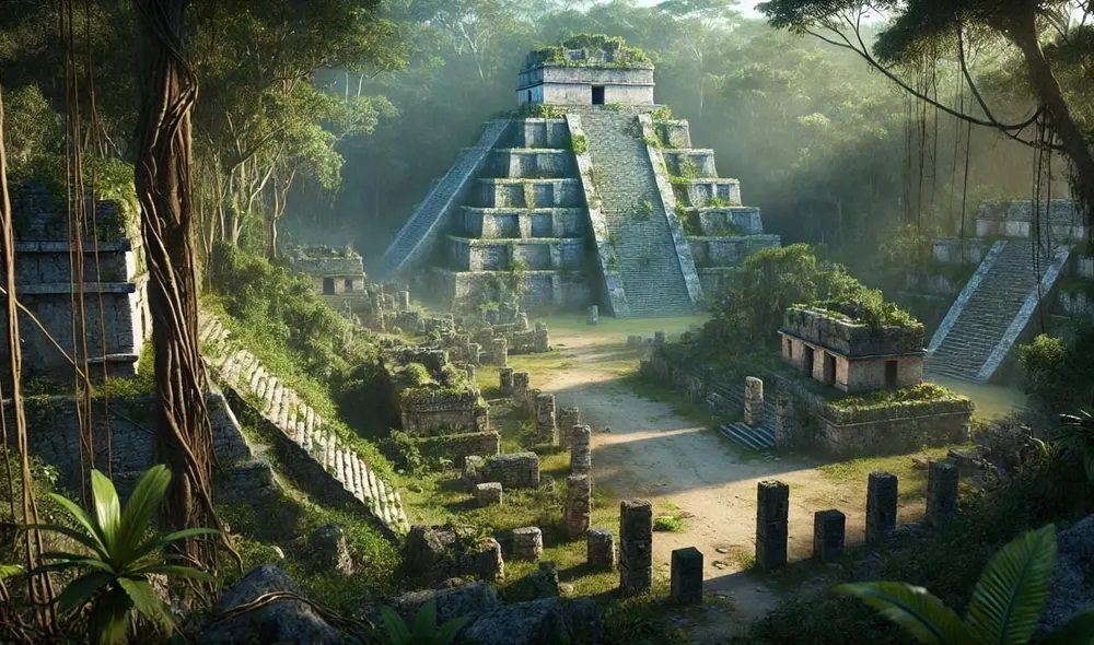 Un reciente hallazgo arqueológico en Campeche revela Valeriana, una ciudad maya oculta con más de 6,000 estructuras. Fue habitada por unas 50,000 personas entre 750 y 850 d.C. Foto: DALL. E Un reciente hallazgo arqueológico en Campeche revela Valeriana, una ciudad maya oculta con más de 6,000 estructuras. Fue habitada por unas 50,000 personas entre 750 y 850 d.C. Foto: DALL. E