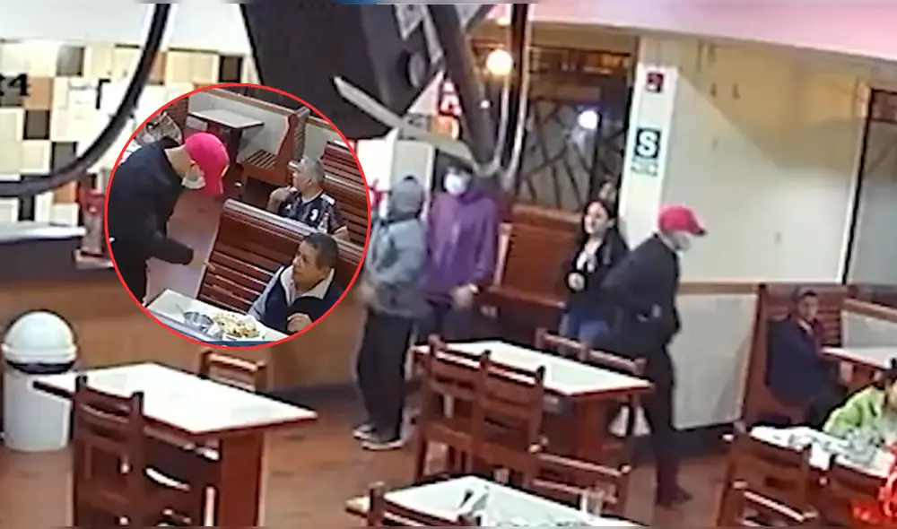 Sujetos no tardaron ni un minuto en sustraer las pertenencias de los comensales. Foto: Captura Panamericana Televisión Sujetos no tardaron ni un minuto en sustraer las pertenencias de los comensales. Foto: Captura Panamericana Televisión