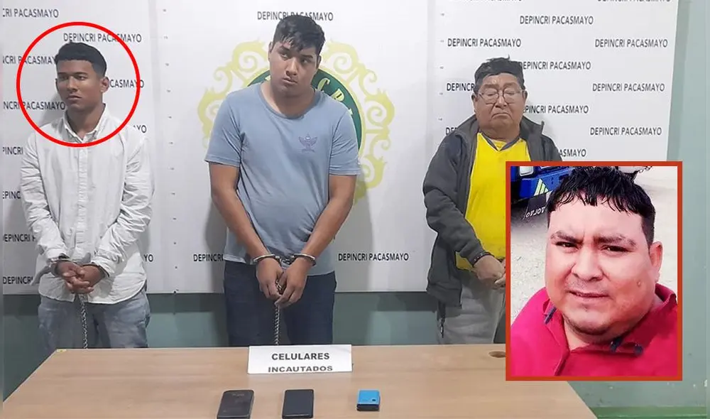 Anderxon Farfán (de camisa blanca a la izquierda) confesó crimen de empresario en La Libertad. Foto: composición LR/PNP Anderxon Farfán (de camisa blanca a la izquierda) confesó crimen de empresario en La Libertad. Foto: composición LR/PNP