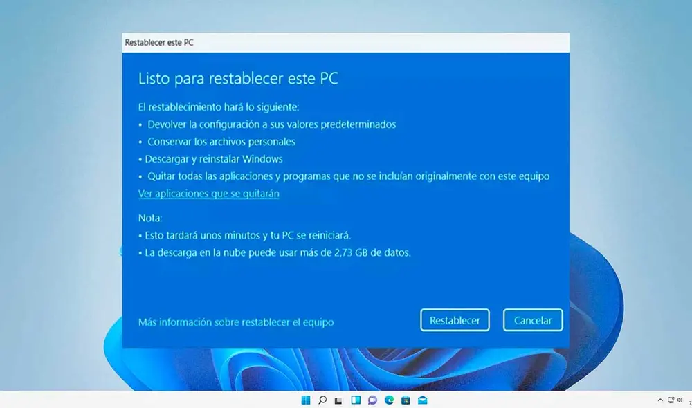 El proceso tardará, dependiendo la cantidad de información en tu computadora. Foto: Microsoft/Lenovo