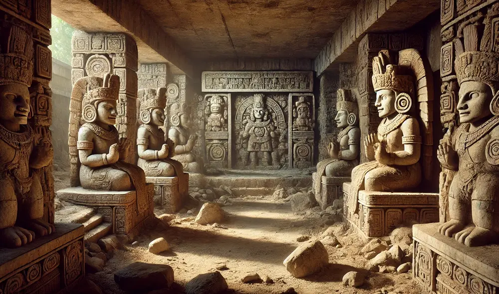 Los líderes maya de la dinastía Kaanu'l, conocidos como "Serpiente", se presentaban como intermediarios divinos. Foto: ChatGPT IA Los líderes maya de la dinastía Kaanu'l, conocidos como "Serpiente", se presentaban como intermediarios divinos. Foto: ChatGPT IA