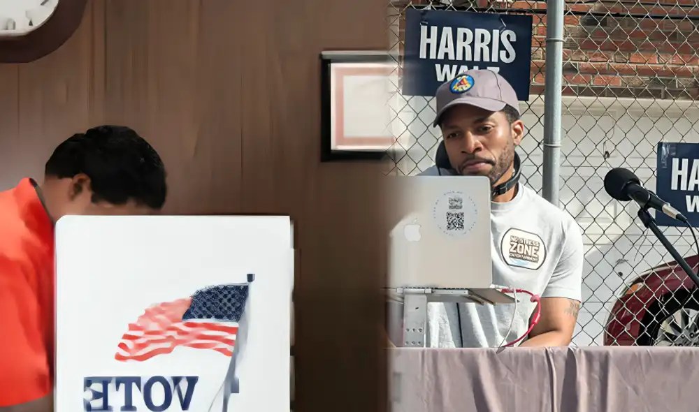 La iniciativa ha desplegado alrededor de 3.500 tocadiscos en los estados más decisivos de USA. Foto: composición LR/EFE