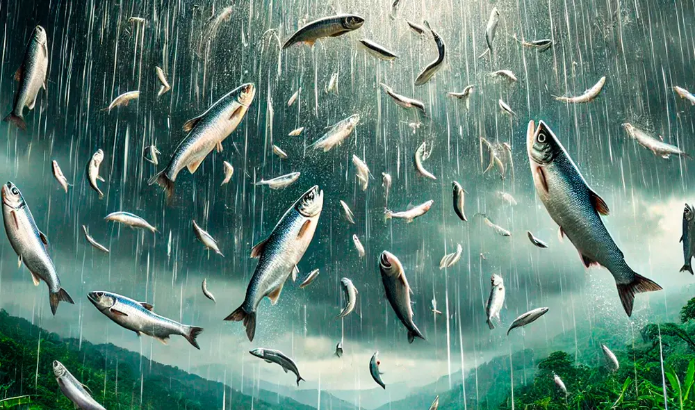 Entre las teorías más populares se destacan las trombas marinas, que podrían succionar peces de cuerpos de agua lejanos. Foto: IA/La República. Entre las teorías más populares se destacan las trombas marinas, que podrían succionar peces de cuerpos de agua lejanos. Foto: IA/La República.