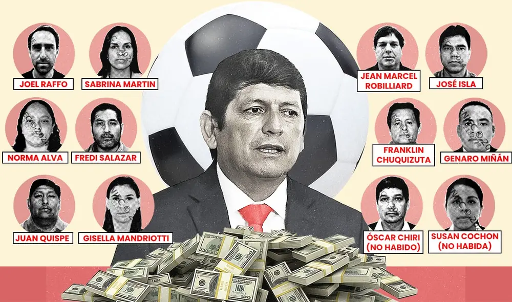 A pedido de la fiscalía, se ordenó la detención de 13 personas, Agustín Lozano y 12 personas señaladas como cómplices, entre ellos una decena de directivos de la FPF. Foto: composición LR/Ilustración de Ricardo Cervera A pedido de la fiscalía, se ordenó la detención de 13 personas, Agustín Lozano y 12 personas señaladas como cómplices, entre ellos una decena de directivos de la FPF. Foto: composición LR/Ilustración de Ricardo Cervera