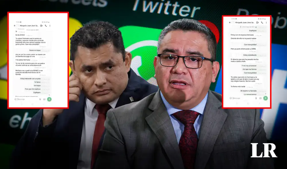 Revelan chats entre ministro Santiváñez y Capitán 'Culebra' PNP. Foto: composición LR Revelan chats entre ministro Santiváñez y Capitán 'Culebra' PNP. Foto: composición LR