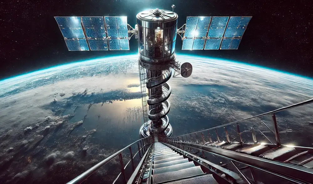 Este ascensor promete revolucionar los viajes interplanetarios. Foto: IA Este ascensor promete revolucionar los viajes interplanetarios. Foto: IA