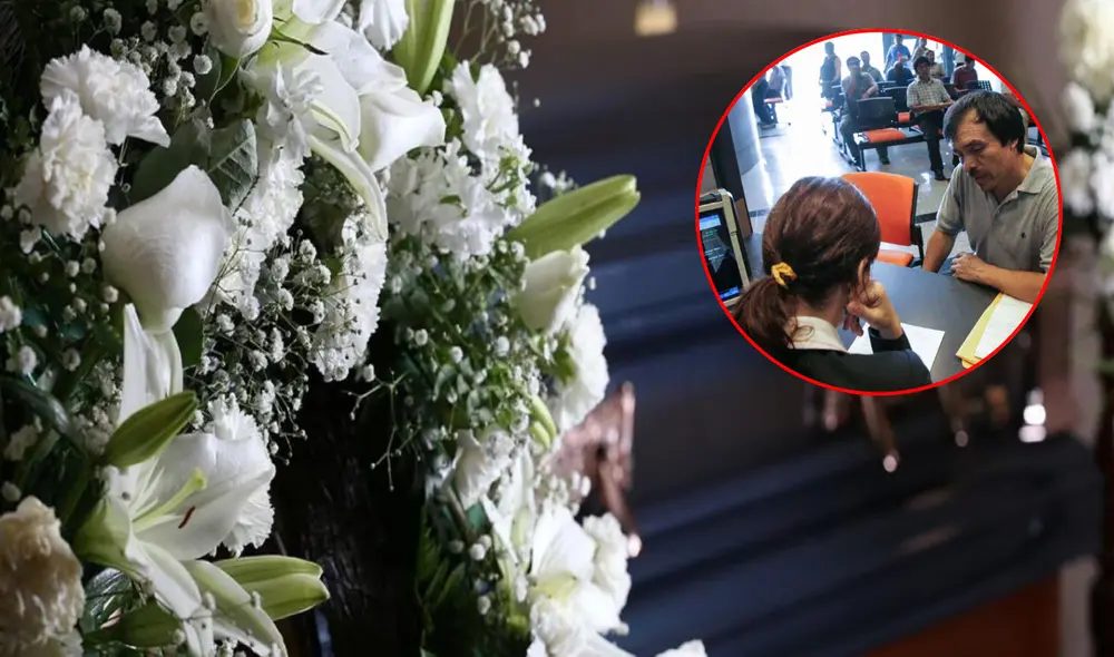 Ataúd de persona fallecida y atención en banco. Foto: composición LR/Andina