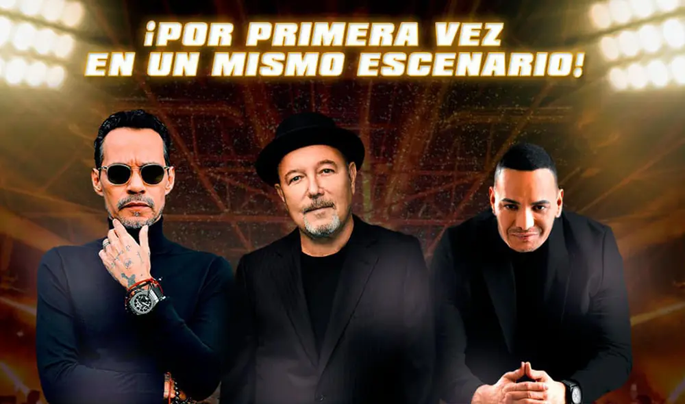 Marc Anthony, Rubén Blades y Víctor Manuelle juntos en el Estadio Nacional. Foto: difusión