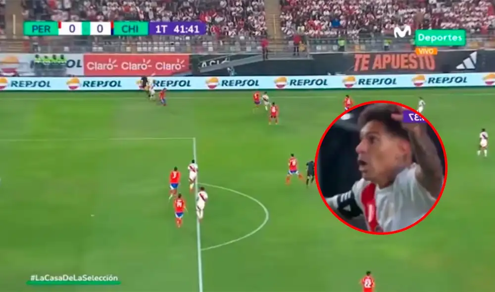 Paolo Guerrero tuvo hasta 3 oportunidades claras de gol en el Perú vs Chile. Foto: composición LR/captura de Movistar Deportes