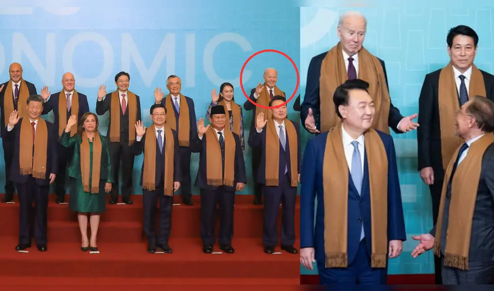 Joe Biden ocupó la misma posición protocolar que Obama y Bush en fotos oficiales previas del APEC. | Composición LR.