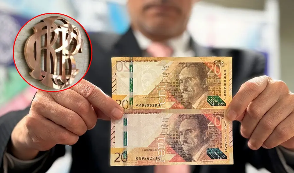 Billete falso de 20 soles y logo del BCRP. Foto: composición LR/Andina/BCRP/X