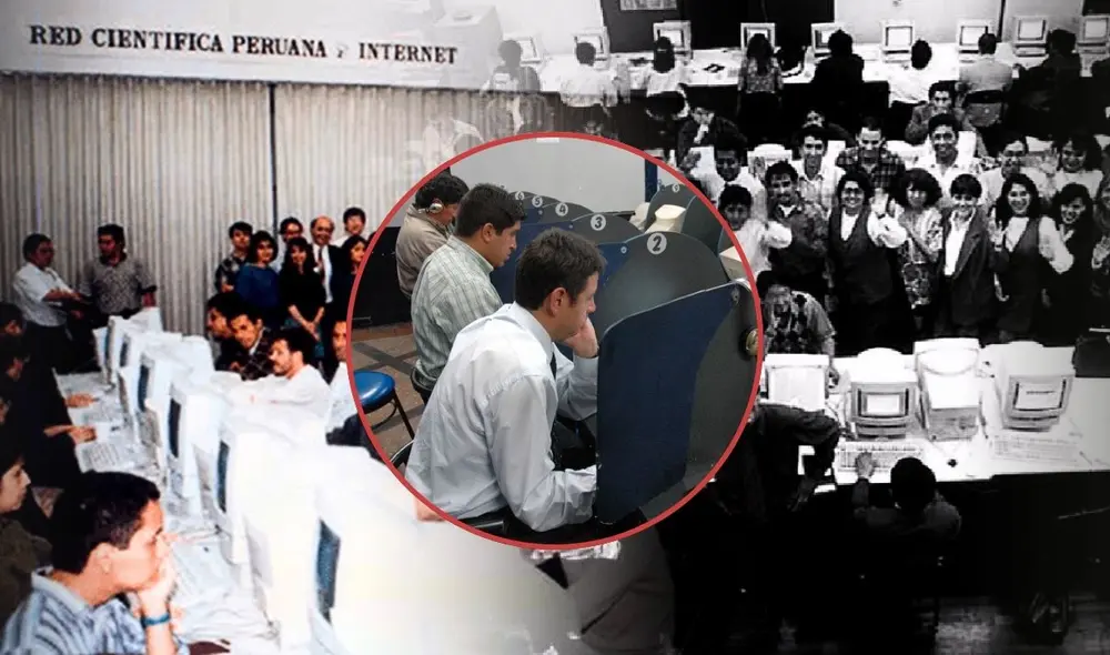 ¿Cómo era la primera cabina de internet en Perú?: empezó con 40 computadoras y hoy todavía funciona, pero ofrece otros servicios. Foto: composición / Miraflores en tu corazón / PQS.PE