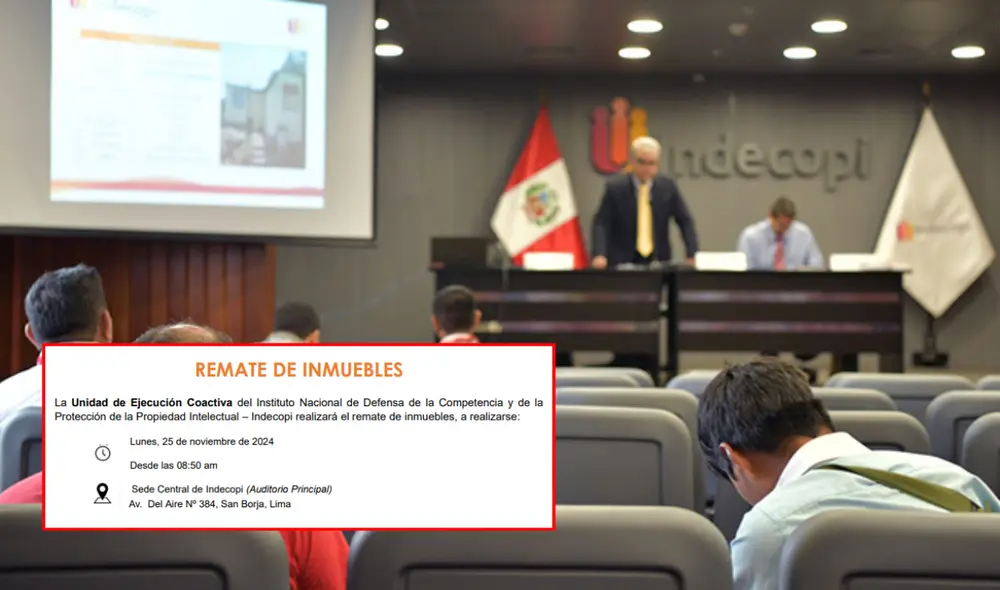 Remate de inmuebles en Indecopi. Foto: composición LR/captura de pantalla/Indecopi