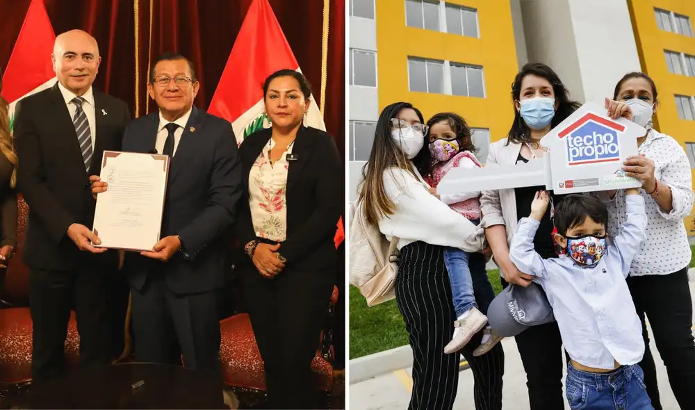 El ministro de Vivienda, Durich Whittembury, y el presidente del Congreso, Eduardo Salhuana, formaron parte de la firma. Fotos: Andina