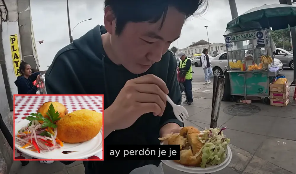 Un turista coreano recorrió las calles limeñas para probar la gastronomía peruana, sobre todo la papa rellena. Foto: composición LR/YouTube