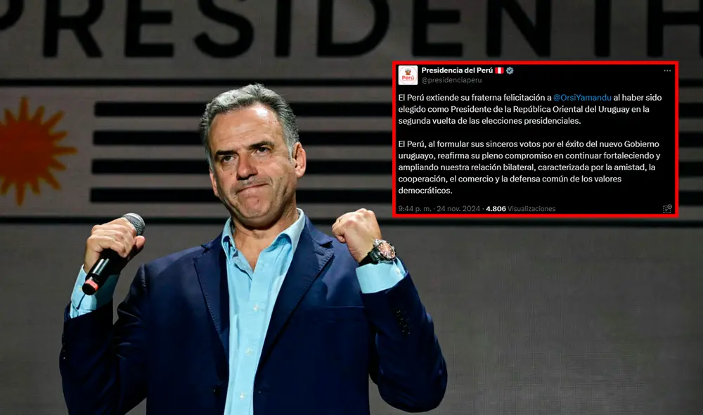 Gobierno peruano envía felicitaciones a Yamandú Orsi por ser el presidente electo de Uruguay. Foto: composición L R Gobierno peruano envía felicitaciones a Yamandú Orsi por ser el presidente electo de Uruguay. Foto: composición L R