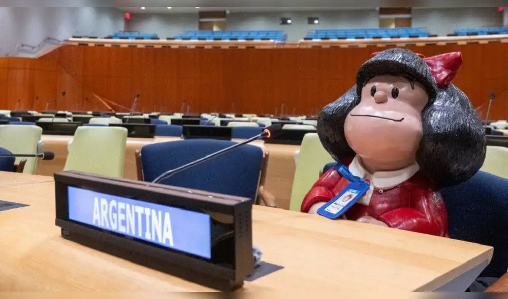 Estatuilla de Mafalda fue llevada a la ONU y fue paseada por los pasillos y vestíbulos del edificio neoyorkino. Foto: ONU Argentina