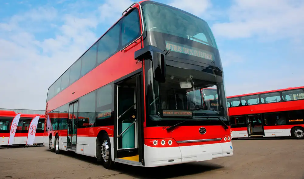 Los buses eléctricos de dos pisos, los primeros de su tipo en Latinoamérica, tienen una longitud de 12 metros y una altura de 4.3 metros. Foto: Transporte sostenible.