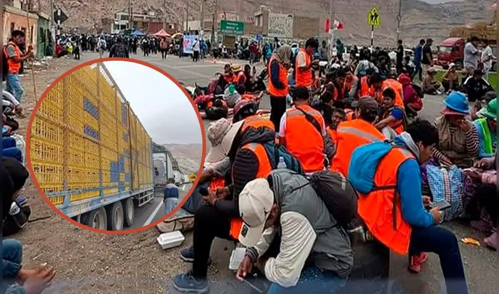 Carga de pollos es afectada por bloqueos de mineros en Arequipa. Foto: composición LR/RPP/Difusión Carga de pollos es afectada por bloqueos de mineros en Arequipa. Foto: composición LR/RPP/Difusión