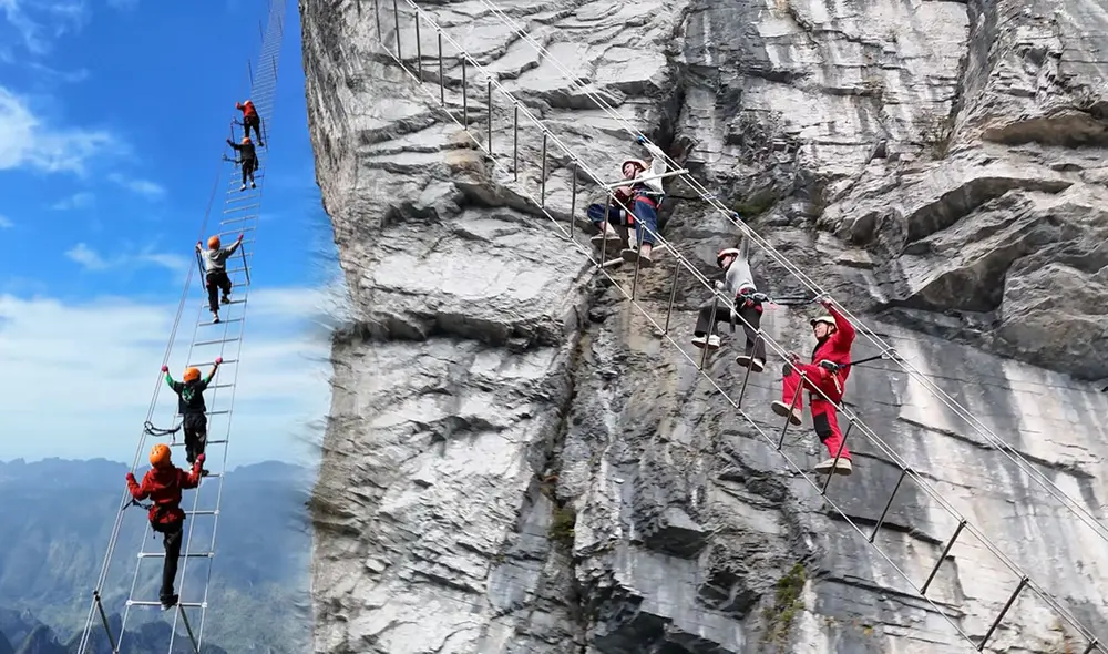 Diariamente, más de 1.200 turistas cruzan la Tianti Zhangjiajie, una atracción que combina senderismo extremo y vistas espectaculares del parque natural homónimo. Foto: composición LR/CNN