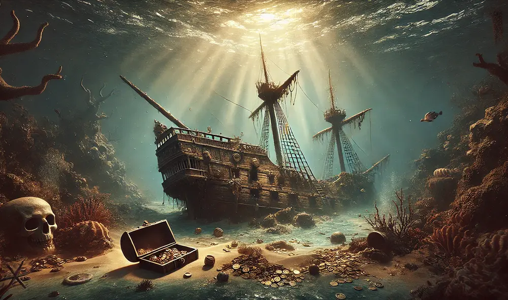 Se recuperaron monedas de oro valuadas en más de US$1 millón, pertenecientes a la Flota de 1715, una armada española hundida frente a la costa de Florida. Foto: DALL-E