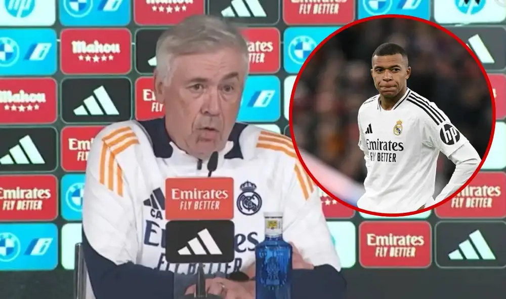Carlo Ancelotti habló sobre Kylian Mbappé en la previa del partido entre Madrid y Getafe. Foto: composición Marca/AFP