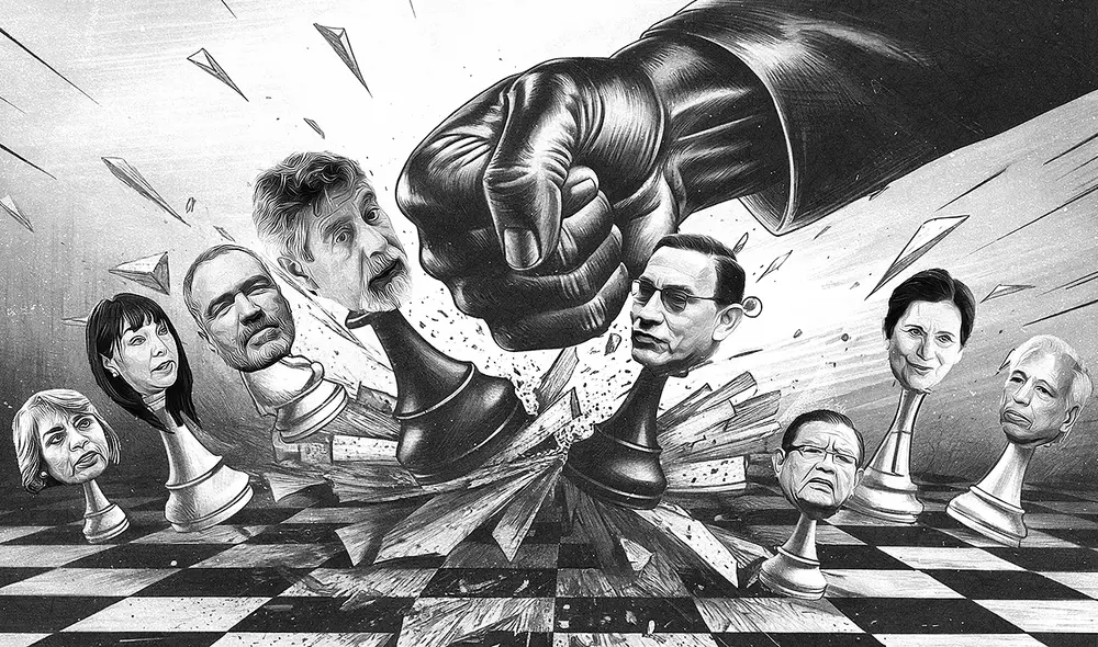 Golpe del Congreso contra exaltos funcionarios y representantes de instituciones. Diseño: Ricardo Cervera con IA Golpe del Congreso contra exaltos funcionarios y representantes de instituciones. Diseño: Ricardo Cervera con IA