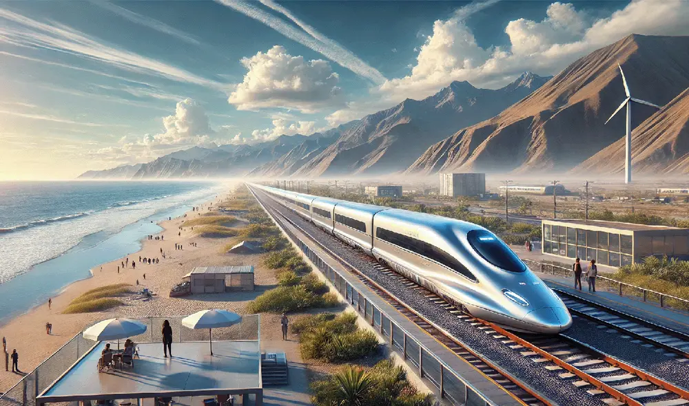 China impulsa el proyecto del Tren Lima-Ica en Perú, que conectará Lima y la región de Ica con una red ferroviaria de alta velocidad de 280 km. Se estima una inversión de US$6.500 millones. Foto: DALL E