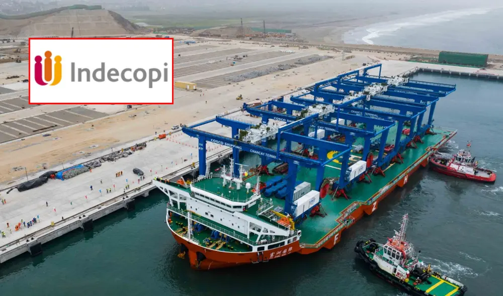 Megapuerto de Chancay y logo de Indecopi. Foto: composición LR/Andina/Indecopi/Facebook
