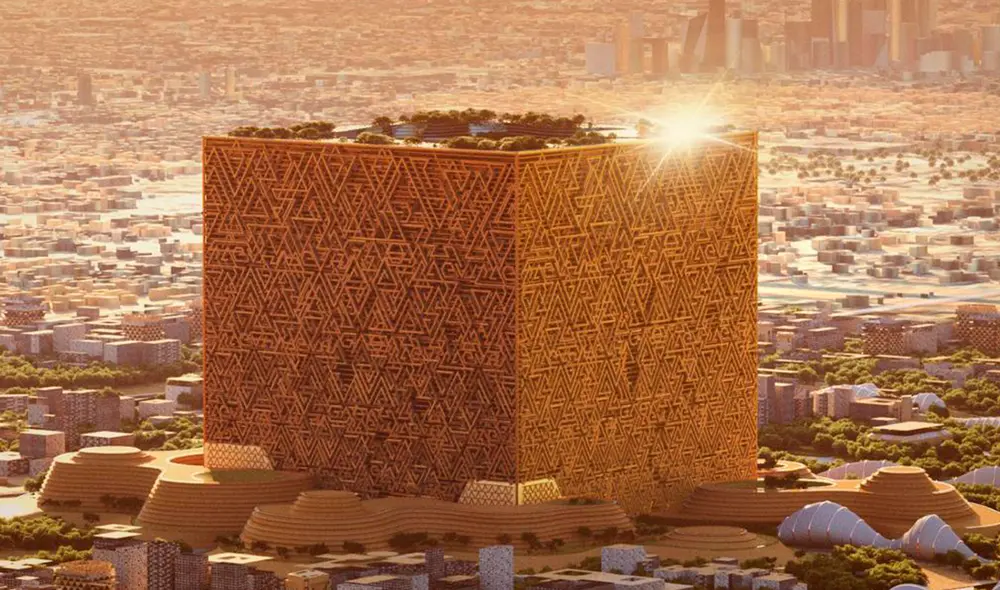 El Mukaab, un cubo de 400 metros de altura, tendrá 2 millones de metros cuadrados destinados a comercios, actividades culturales y un hotel con 500 habitaciones. Foto: La Vanguardia.