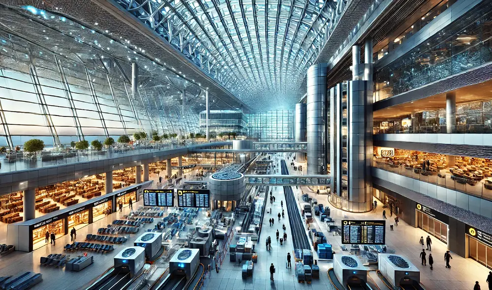 La primera ciudad aeropuerto, el renovado aeropuerto Jorge Chávez, contará con tecnología avanzada, garantizando seguridad y rapidez en los controles. Foto: IA/La República.