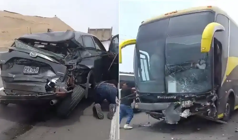 Autos terminaron en mal estado luego del fuerte impacto en la Panamericana Sur. Foto: Difusión