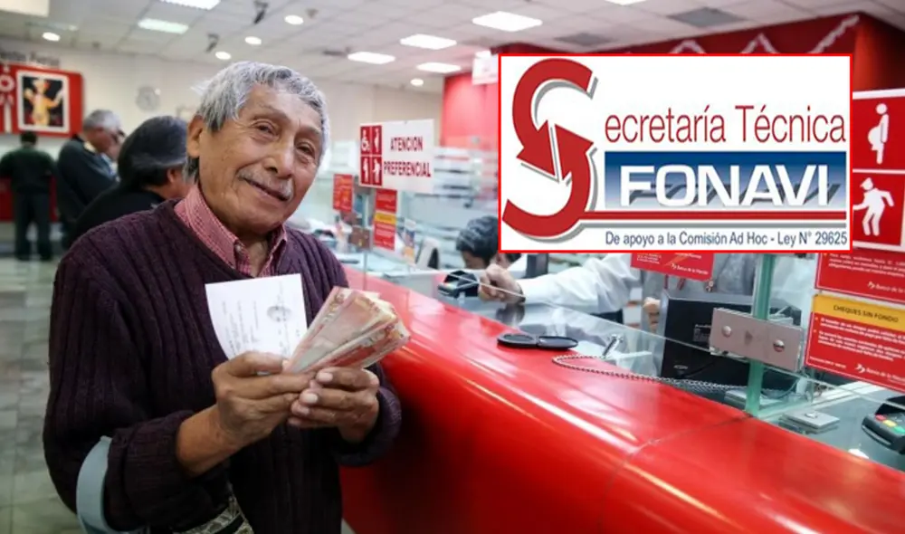 Fonavista cobrando en el Banco de la Nación y logo de la Secretaría Técnica Fonavi. Foto: composición LR/Andina/Gobierno del Perú