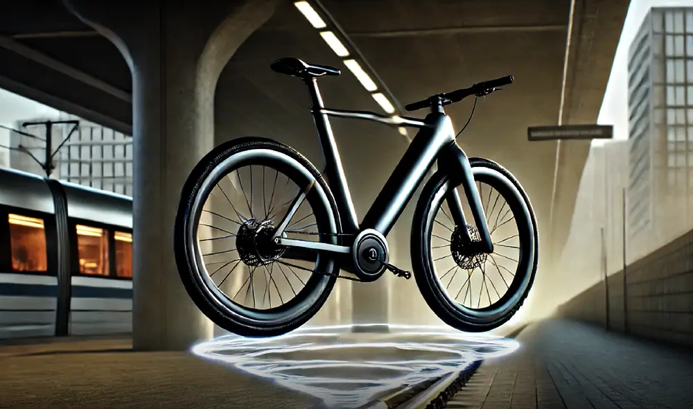 Una bicicleta de levitación magnética se posiciona como una innovadora solución de transporte urbano sostenible gracias a su diseño ecológico y tecnología electromagnética avanzada. Foto: IA/La República.