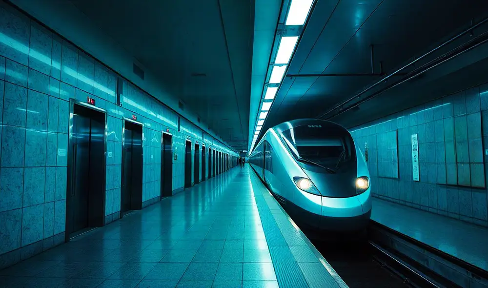 La estación de la Línea 7 del Metro de Santiago será la más profunda de Sudamérica, ubicada a 50 metros bajo tierra, y contará con 9 ascensores de alta capacidad. Foto: IA ChatGPT