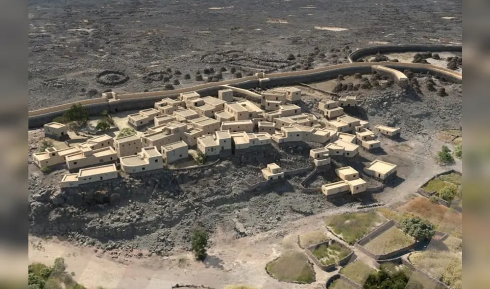 La ciudad de al-Natah fue reconstruida en 3D por los investigadores. Foto: CNRS / AFP