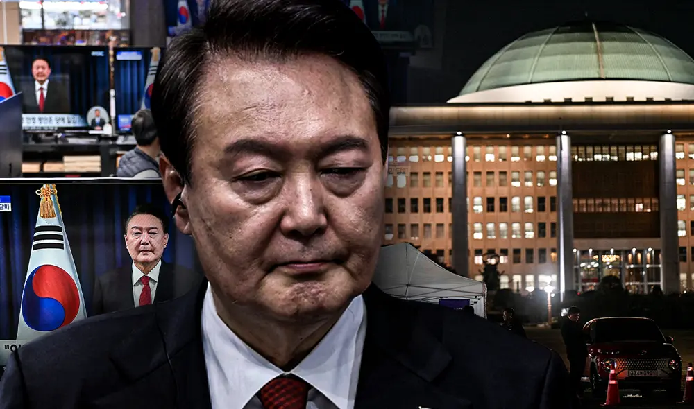 La reciente decisión de Yoon Suk-yeol de imponer una ley marcial desató una ola de protestas en todo el país. Foto: Composición LR/Bloomberg/AFP. La reciente decisión de Yoon Suk-yeol de imponer una ley marcial desató una ola de protestas en todo el país. Foto: Composición LR/Bloomberg/AFP.