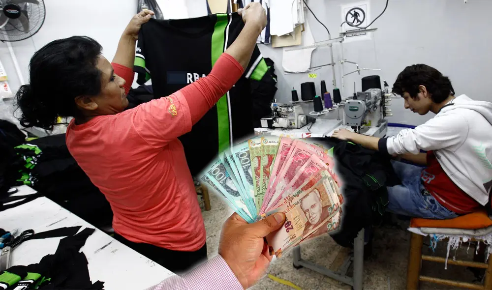 Trabajadores del sector textil recibiendo el pago de la gratificación por Navidad. Foto: Composición LR/Andina. Trabajadores del sector textil recibiendo el pago de la gratificación por Navidad. Foto: Composición LR/Andina.