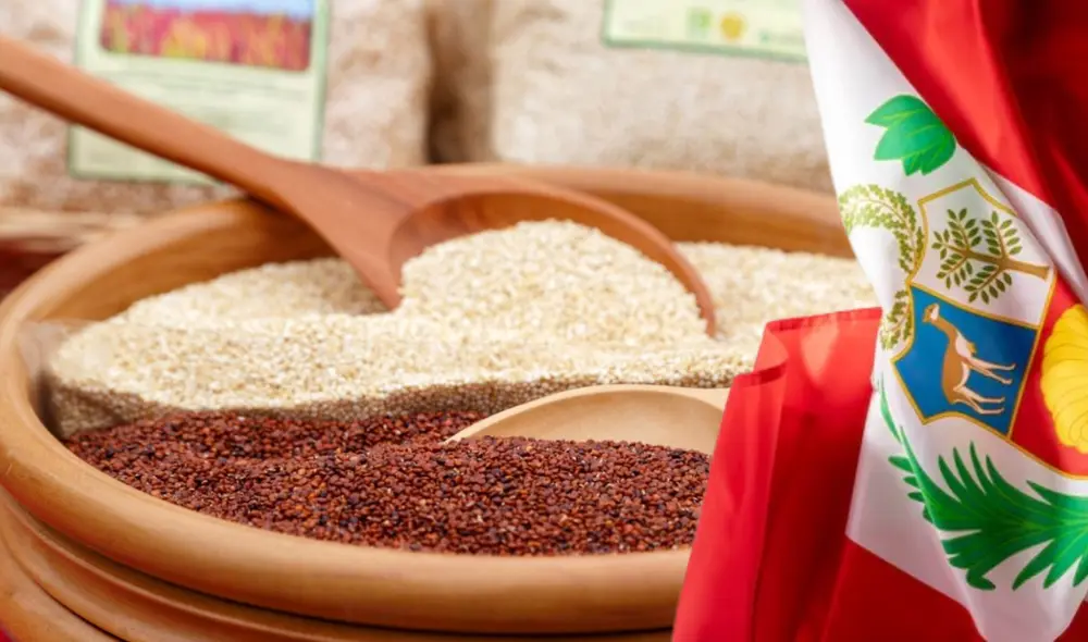 Granos peruanos y bandera del Perú. Foto: composición LR/Andina/Pexels