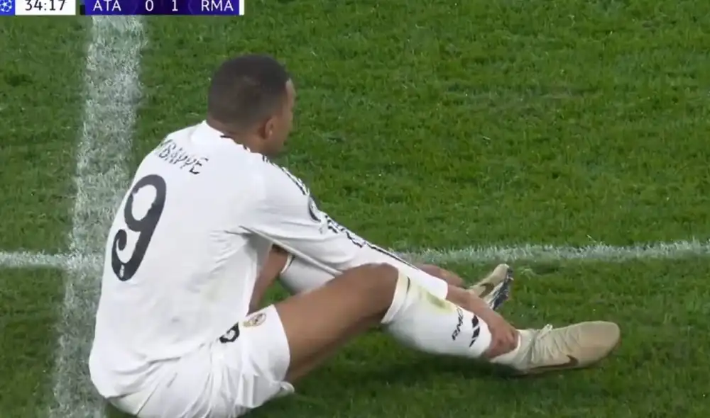Kylian Mbappé no pudo continuar en el partido entre el Madrid vs Atalanta y salió lesionado. Foto: captura/ESPN